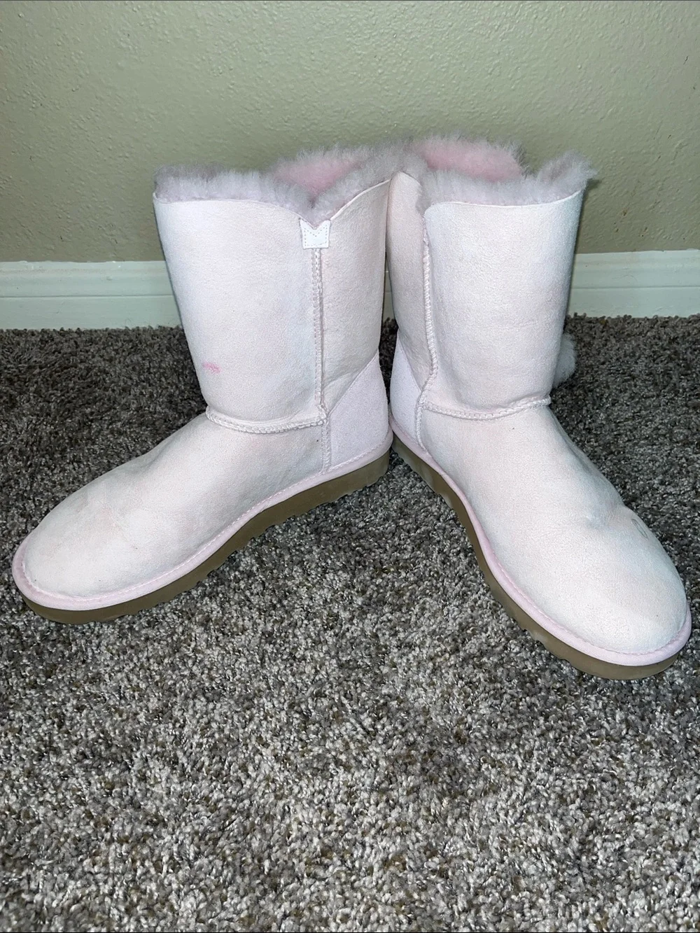 UGG Women's Light Pink Shearling Pom Pom Winter Boots